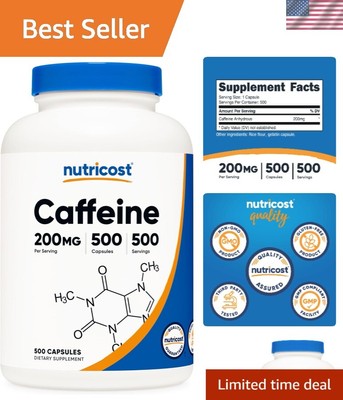 200mg Caffeine Pills - 500 Count, Sugar-Free Energy Capsules for Adults