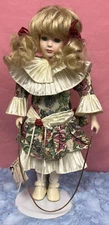 17’ Limited Edition Porcelain Doll with Stand. Girl Jumping Rope Beautiful Dress