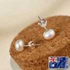 NEW 7mm 925 Sterling Silver Genuine Freshwater Pearl Stud Earrings Women's Gift