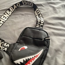 Black Shark Graphic Print Crossbody Sling Bag Zip Closure Adjustable Strap