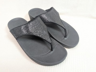 Fitflop Electra Women's Size 11 Black Sequin Toe Post Comfort Thong Sandals