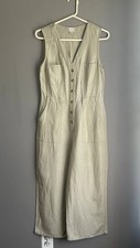 A New Day Sleeveless Tan Jumpsuit Linen Blend Sz XS Safari Boho Festival Utility