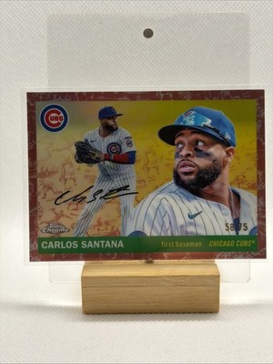 2025 Topps Chrome Platinum #93 Carlos Santana Platinum Toile Cream Rose Gold /75
