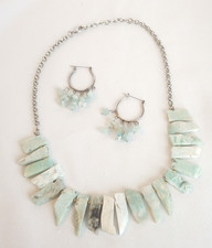 Amazonite Gemstone Graduated Stick Necklace and Earrings Set Natural Aqua