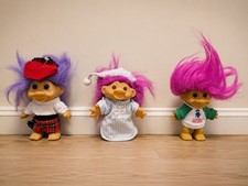 3x Vintage Collectible Troll Dolls TNT, DAM, Russ With Clothes