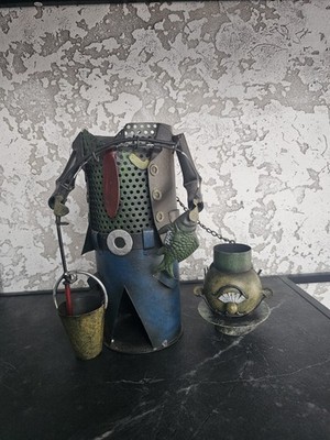 Metallfigur Fischer / Angler   Dekofigur von GILDE (Bocholt)   handbemalt  35cm