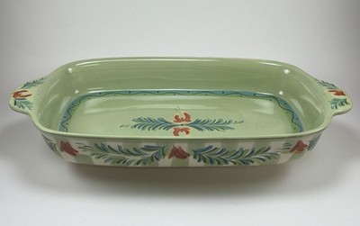 VTG 90s Gail Pittman Casserole Baking Dish PROVENCE GREEN 16 x 9 X 2 Stoneware