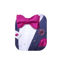 Self Tie Bow Ties and Lapel Pin for Men Paisley Solid Mens Bowtie and Hot Pink