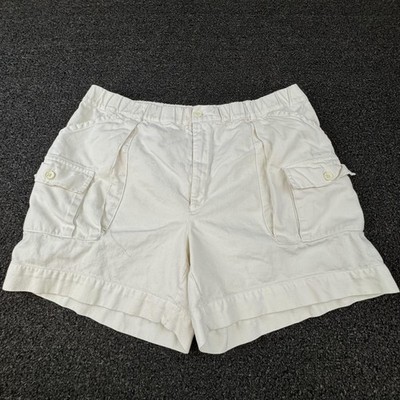 Vtg Jonathan Hale Cargo Shorts Mens 38 White Twill Pleated Elastic Waist Pockets