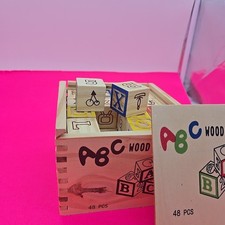 ABC Alphabet 48 Wood Blocks with Wooden Box