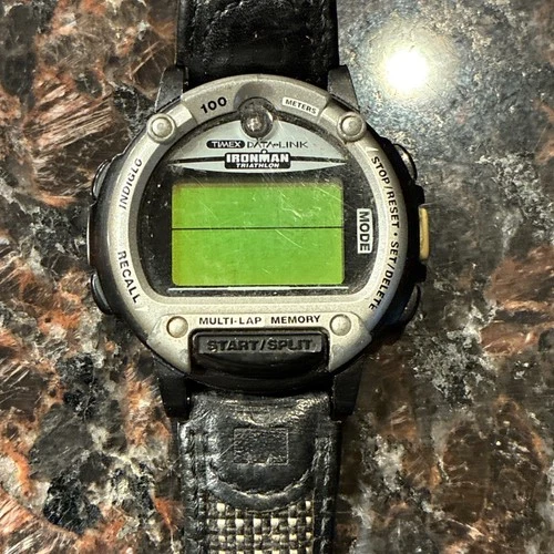 VTG Timex Ironman Datalink Digital Watch Men 100m Silver Black *Untested