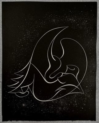 Léda et le Cygne: Zeus Descent, Swan. Clouzot Modernist 1954 gravure sur bois.