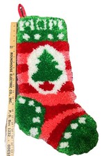 Vtg Christmas Stocking MCM Latch Hook Rug Tree holiday Winter Heirloom Mom