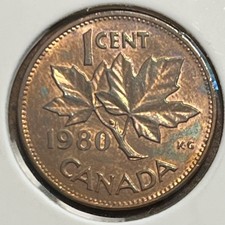 1980 Canada 🇨🇦 1 Cent Penny-Elizabeth II 2nd Portrait-Maple Leaf N#429 KM#127