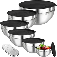 Mixing Bowls with Lids Set, 6 PCS Stainless Steel Mixing Bowls with 3 Grater Att