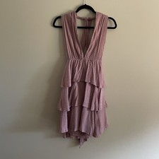 Lulus Women M All About Bliss Mauve Swiss Dot Tiered Halter Mini Dress NWT