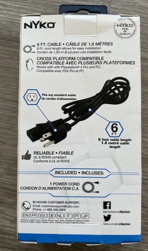 NYKO Power Cord PlayStation 4 Pro & PC 6ft Replacement Cord - Picture 2 of 4