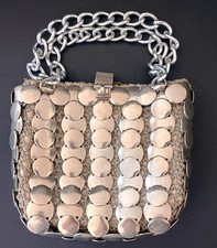 Vintage Silver-Tone Overlapping Metal Discs Over A Metallic Crochet Base Handbag