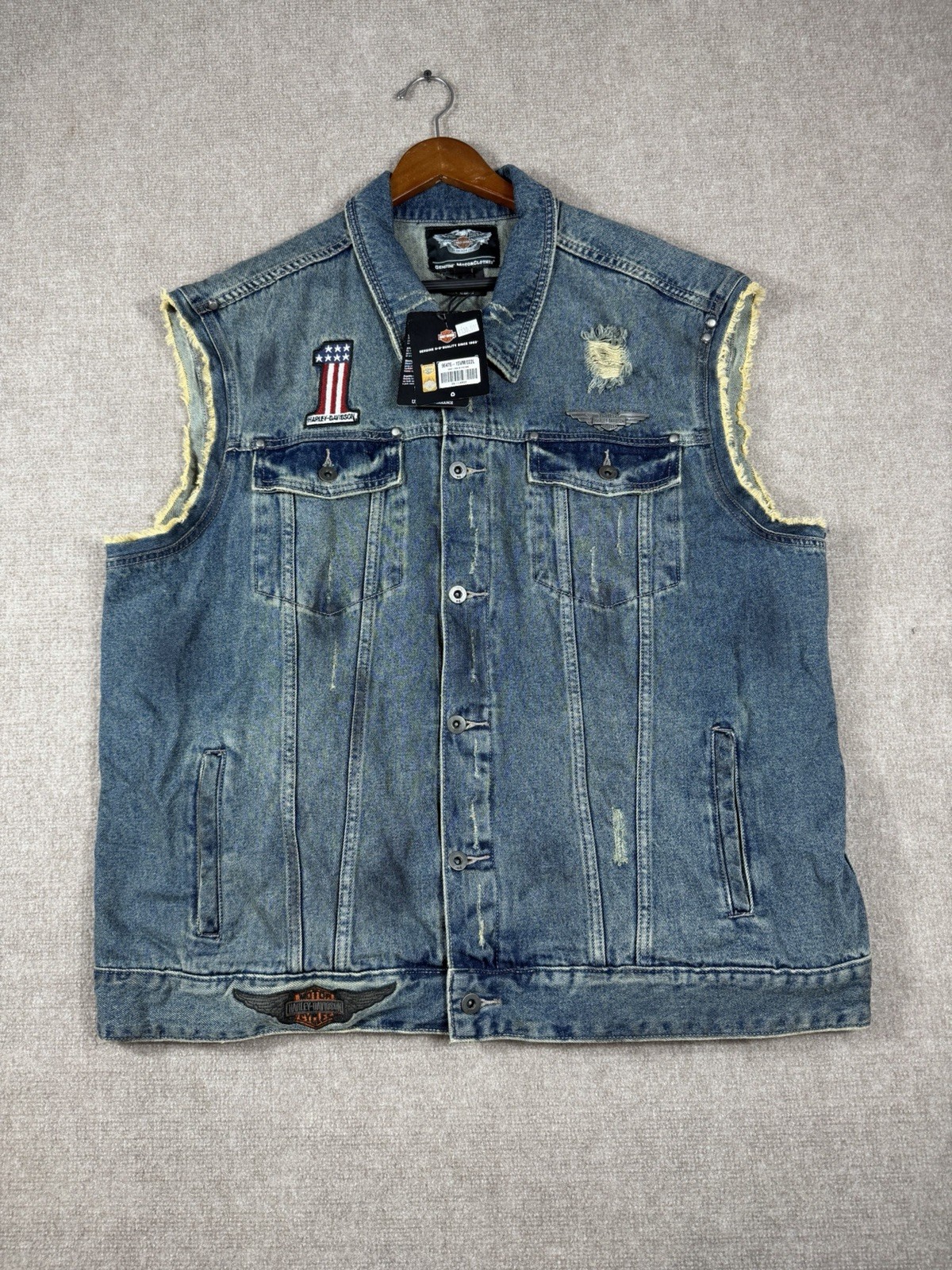 Harley Davidson 2XL Men's Recalled VTG DENIM Skull Motorcycle Vest 96476-15VM