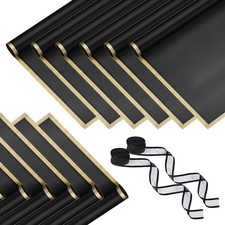 40Sheets Flower Bouquet Wrapping Paper Gold Edge 2 Rolls Ribbons Black