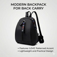 Women Black Nylon Backpack Colorful Love Zipper Strap Casual Daypack New.