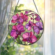 Orchid Stained Glass Suncatcher, Pink Purple Flower Window Decor Gift