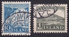 Iceland, 1935 Dynjandi Waterfall and the Volcano Hekla. SG 214-5 Fine Used CDS