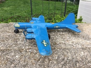 1950's/Early '60's KEMLINE Pressed Steel B 29 Bomber Toy Airplane