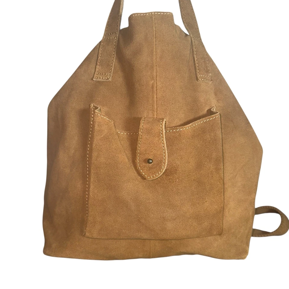 Free People Tan Suede Convertible Tote Backpack Boho Minimalist Bag Modern Boho - Image 3 of 4