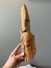 Hand-Carved Wood Native American Chief Folk Art Wall Hanging - Signed 13”