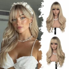 Long Blonde Wig with Bangs Long Wigs for Women Blonde Wigs Synthetic Wig Wavy...