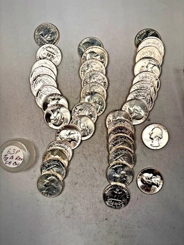 1963P WASHINGTON QUARTER 90% SILVER CH. BU BRILL UNC 40 COIN ROLL TYPE B REVERSE