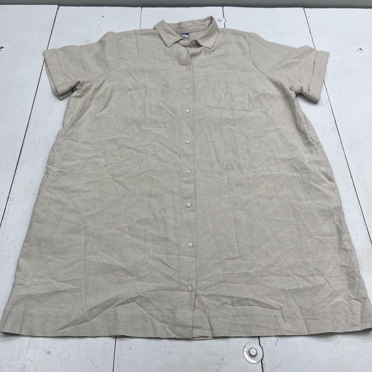 Old Navy Shirt Dress Womens XXL Tall Beige Linen Rayon Short Sleeve Button Front | eBay Old Navy Shirt Dress Womens XXL Tall Beige Linen Rayon Short Sleeve Button Front | eBay