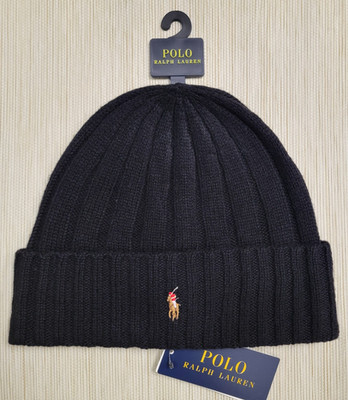 POLO RALPH LAUREN MEN'S BLACK BEANIE PONY HAT ONE SIZE