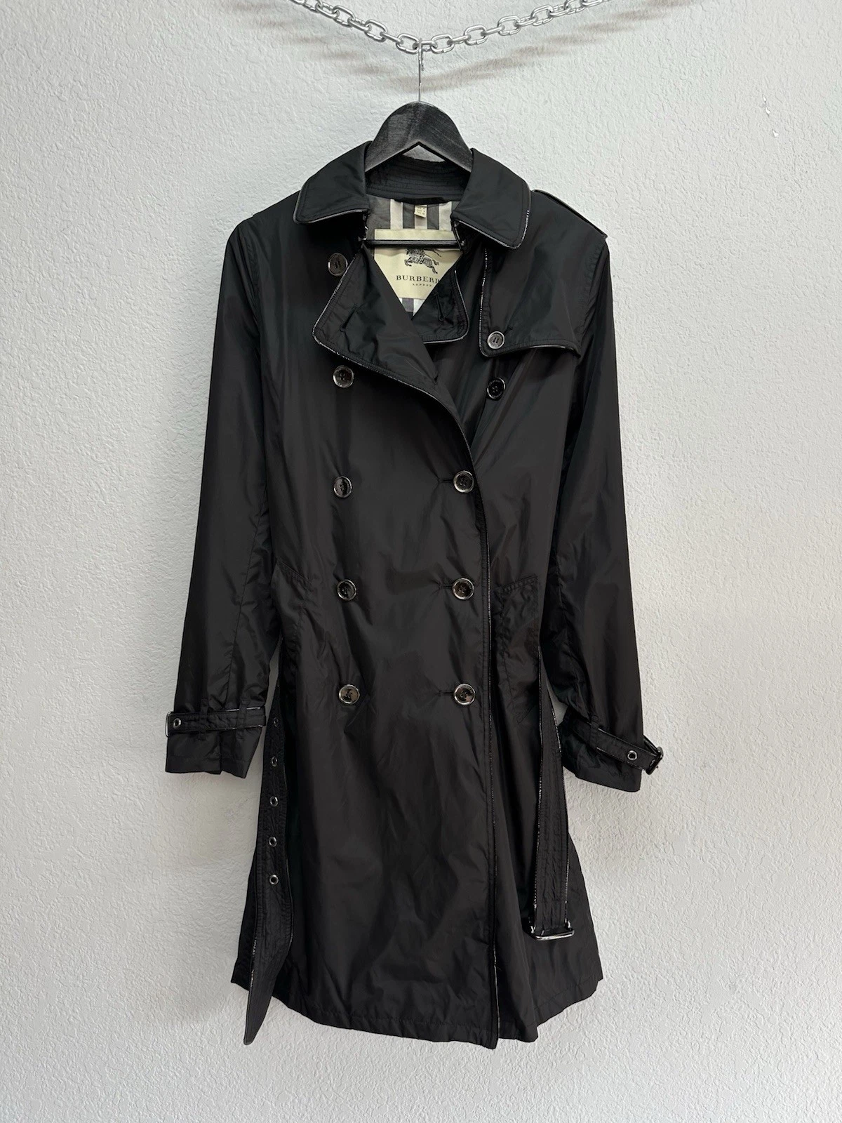 Burberry trench donna doppiopetto con cintura nero Nova Check UK 8 US 6