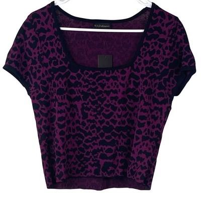 Bold Elements Blouse Women's Medium Purple Short Sleeve Cropped Animal Print
