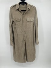 Ralph Lauren Tan 100% Goat Suede Utility Safari Military Shirt Dress - Size 10