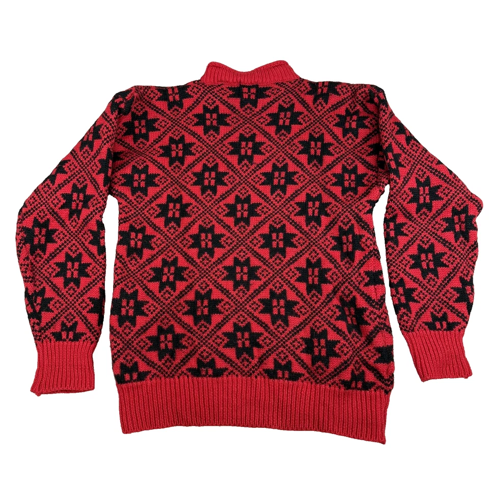Vtg GAP Sweater Mens Small Red Black Wool Geometric Fair Isle Crewneck 90s Ski - Image 3 of 4