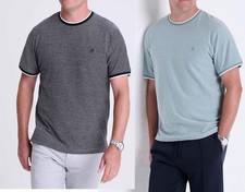 Peacocks Men Cotton Textured Logo Crew neck Ringer T shirt S M L XL 2XL 3XL