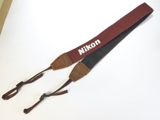 Nikon Fabric / Leather Camera Strap Maroon with White Embroidered Logo