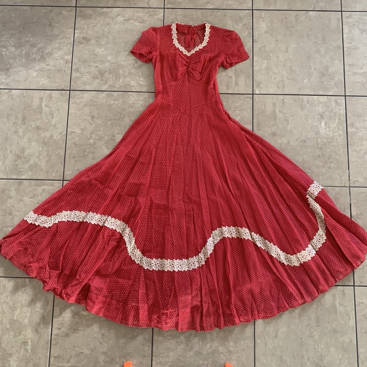 red and cream lace dress Red Francesca's lace dress Red lace over cream