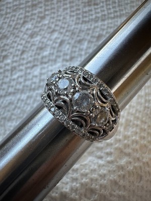 Tacori IV Epiphany Bloom Wide Sterling Silver CZ Diamonique Ring Size 7.75