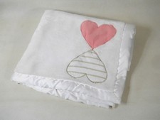 Lambs  Ivy soft plush white baby blanket 2 ply satin trim 2 hearts HTF 2016