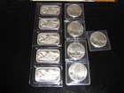 5 SILVERTOWNE 1 oz. SILVER BARS & 5 INDIAN-BUFFALO 1 oz. SILVER ROUNDS.