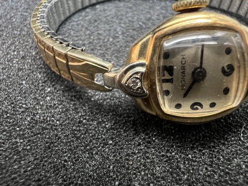 Monarch Mid Century 14 K / Diamanten Damen Armbanduhr Art Deco Zifferblatt - Bild 3 von 10
