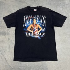 Vintage 2001 Kurt Angle WWF A True American Hero AAA Black WWE Y2K Shirt Large