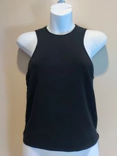 Massimo Dutti Women Black Stretch Classy Ribbed Texture Tank Top Size M