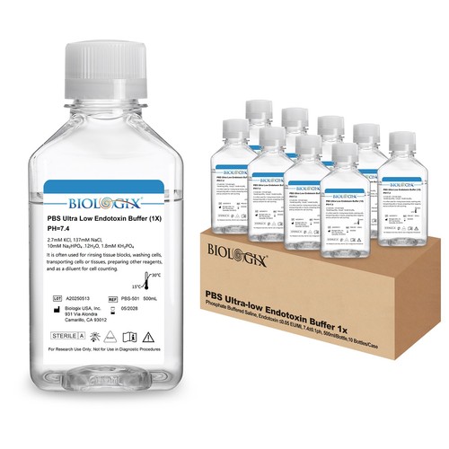Biologix® PBS Buffer (1×), Ultra -Low Endotoxin, 500mL/Bottle, 10 Bottles/Case - Picture 9 of 9