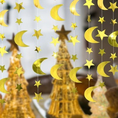 Shimmering Star Pattern Paper Pennant Star Themed Bunting Ornament
