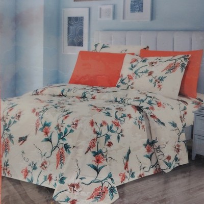 Glory Home King 6pc Sheet Set Microfiber Floral White Orange Green Deep Pocket